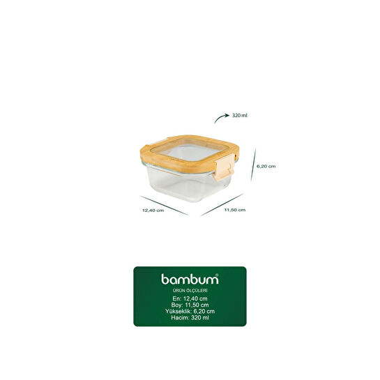 Bambum Poira Cam Kapaklı Kilitli Cam Saklama Kabı 320 Ml