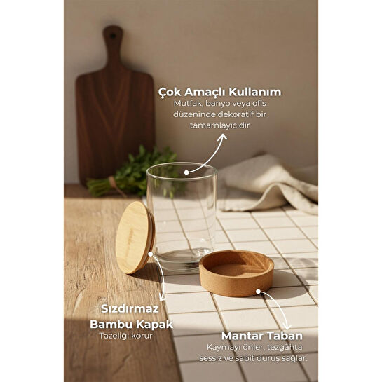 Bambum Corki - Mantar Altlıklı Cam Saklama Kabı 130ml