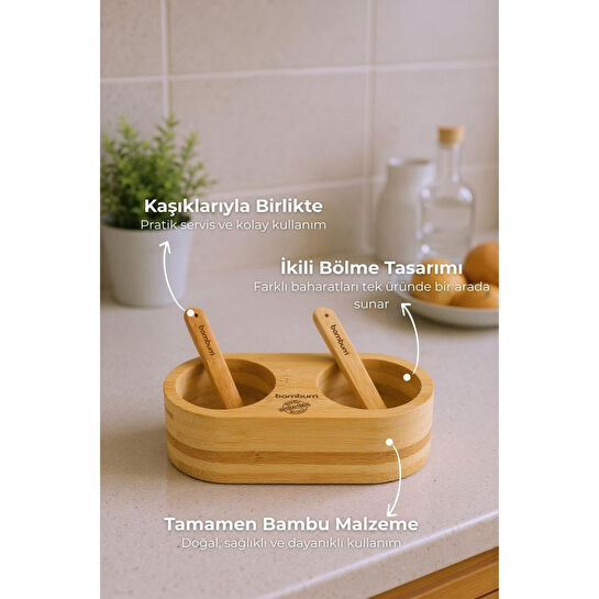 Bambum Naumi 2 Bölmeli Kaşıklı Baharatlık