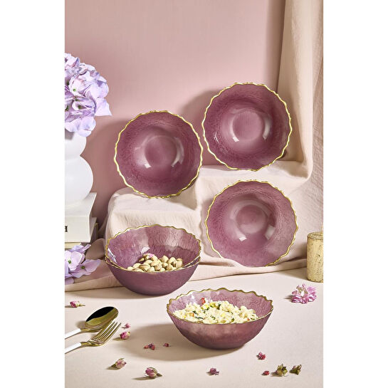 Lora Bianca Goblen Mürdüm 6 Parça 15 Cm Cam Salata/çorba/çerez Kasesi Seti Mürdüm