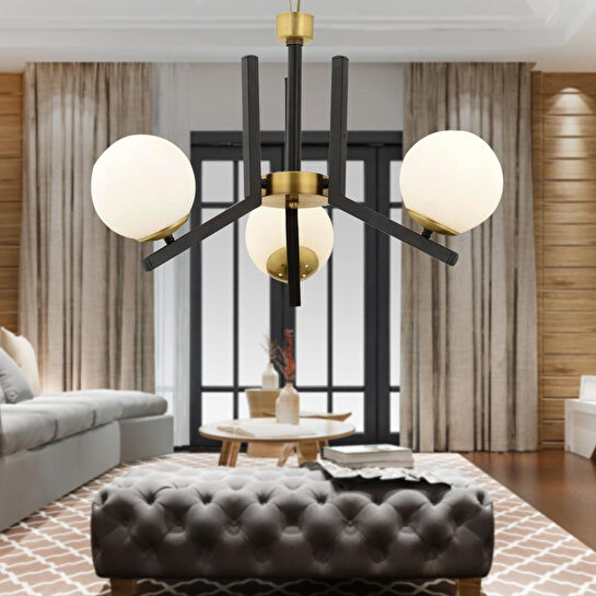 Apliqa Morgan 3 Lü Eskitme Siyah Modern Yatak Odası Mutfak Oturma Odası Salon Avize