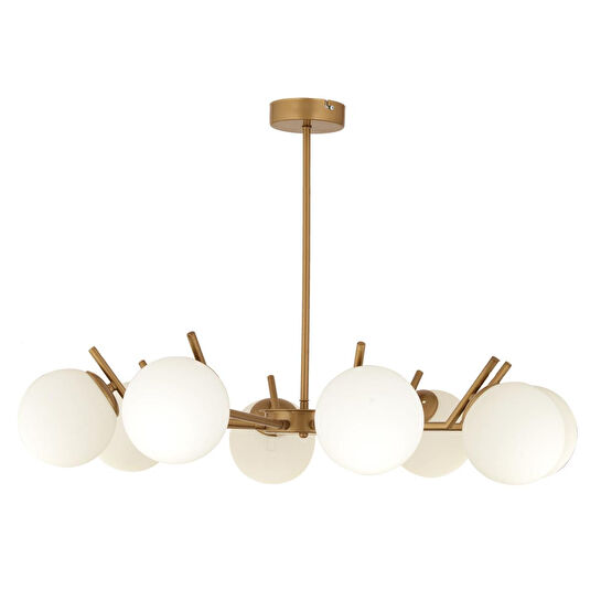 Apliqa Sara 8li Eskitme Boyalı Beyaz Camlı Modern Genç Odası Yemek Masası Üstü Salon Avize