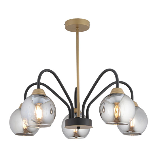 Apliqa Ulrika 5'li Siyah Eskitme Füme Camlı Modern Mutfak Yatak Odası Salon Avize