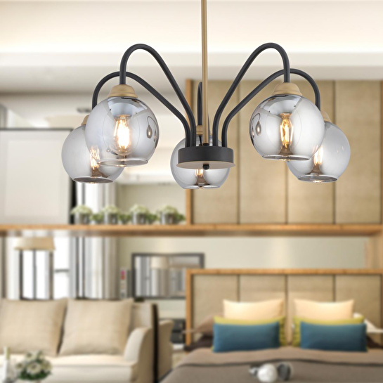 Apliqa Ulrika 5'li Siyah Eskitme Füme Camlı Modern Mutfak Yatak Odası Salon Avize