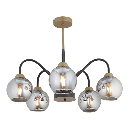 Apliqa Ulrika 5'li Siyah Eskitme Füme Camlı Modern Mutfak Yatak Odası Salon Avize