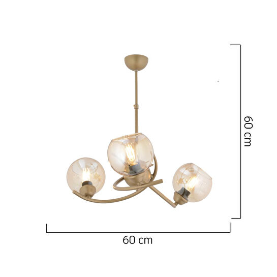 Apliqa Pireal 3'lü Yuvarlak Eskitme Bal Camlı Modern Oturma Odası Salon Avize