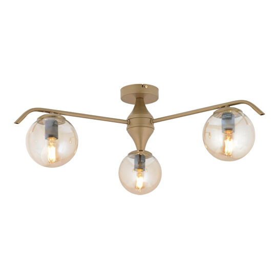 Apliqa Diaspor 3'lü Yuvarlak Eskitme Bal Camlı Modern Plafonyer Genç Odası Yatak Odası Retro Salon Avize