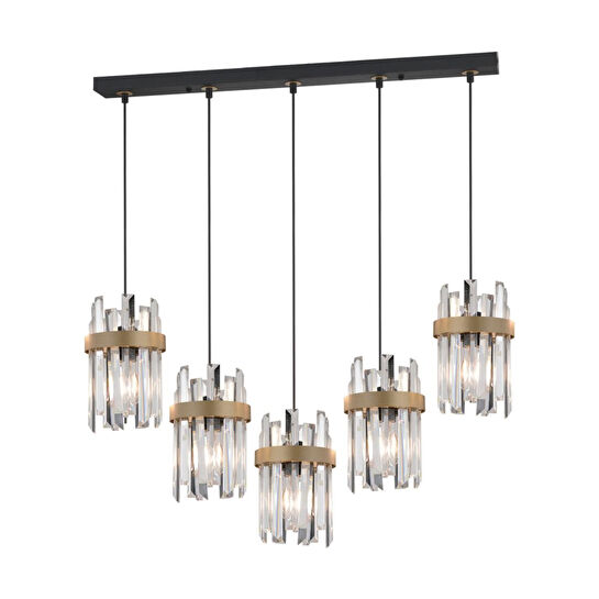 Apliqa Apatit 5'li Sıralı Siyah Eskitme Kristal Taşlı Modern Koridor Yatak Odası Salon Kristalli Avize