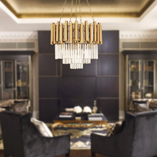 Apliqa Mostar Eskitme Kristalli, Taşlı Modern Tasarım Kristal Salon Avize