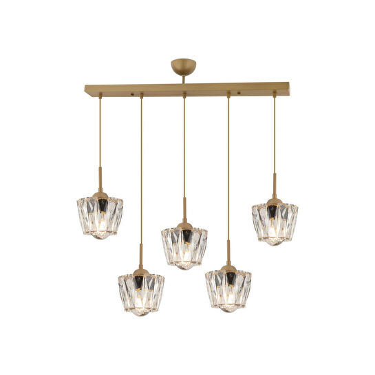 Apliqa Fernando 5 Li Sıralı Eskitme Kristal Taşlı Salon Avize