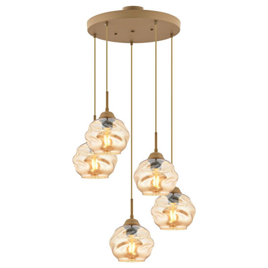 Apliqa Darko 5li Yuvarlak Eskitme Modern Sarkıt Oturma Odası Salon Sarkıt Avize