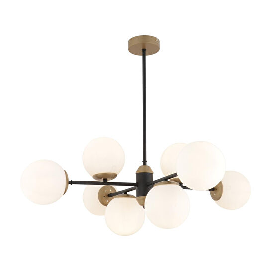 Apliqa Beria 8'li Sıralı Eskitme Beyaz Camlı Modern Oturma Odası Salon Avize