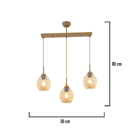 Apliqa Nino 3lü Sıralı Eskitme Modern Sarkıt Oturma Odası Salon Sarkıt Avize