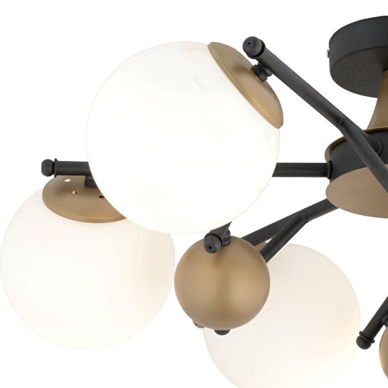 Apliqa Peyda 6'lı Siyah Eskitme Beyaz Camlı Modern Koridor Yatak Odası Salon Avize