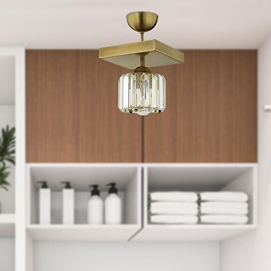 Apliqa Sabrina Tekli Eskitme Plafonyer Kristalli Taşlı Modern Tasarım Kristal Salon Avize