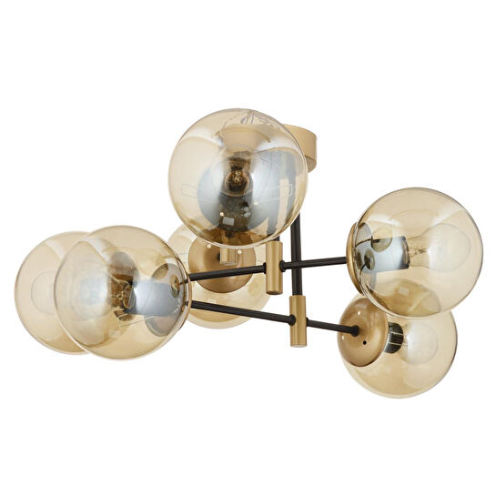 Apliqa Maral 6lı Siyah Eskitme Bal Camlı Modern Genç Odası Yatak Odası Retro Salon Avize