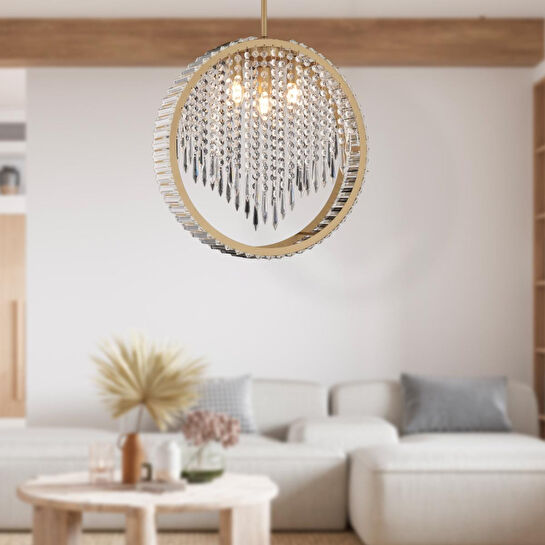 Apliqa Taproot 3lü Eskitme Kristalli Taşlı Modern Tasarım Kristal Salon Avize