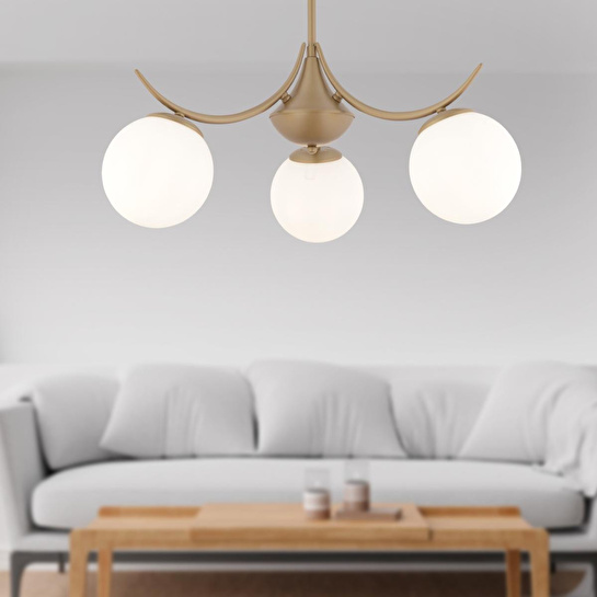 Apliqa Germaine 3'lü Yuvarlak Eskitme Beyaz Camlı Modern Oturma Odası Salon Avize