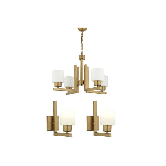 Apliqa Torqu 4 Lü Eskitme Boyalı Salon Avize Beyaz Camlı 3 Parça Avize Seti