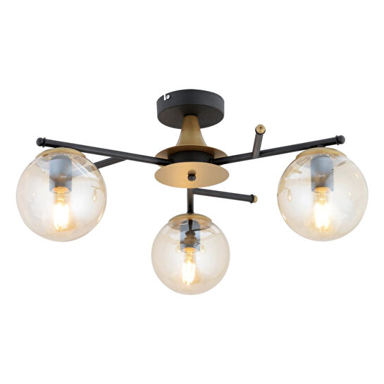 Apliqa Peyda 3'lü Siyah Eskitme Bal Camlı Modern Koridor Yatak Odası Salon Avize