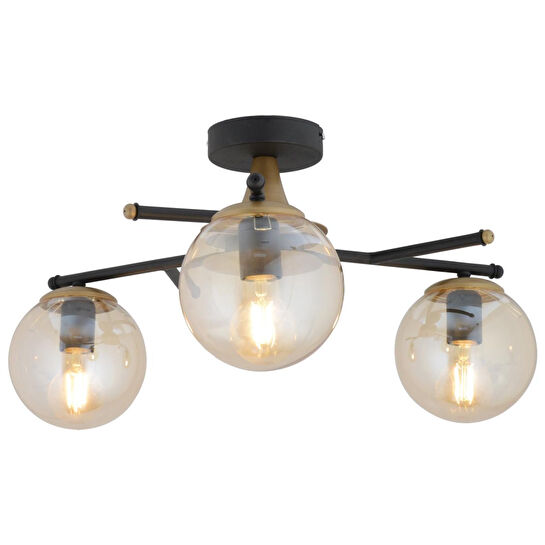 Apliqa Peyda 3'lü Siyah Eskitme Bal Camlı Modern Koridor Yatak Odası Salon Avize