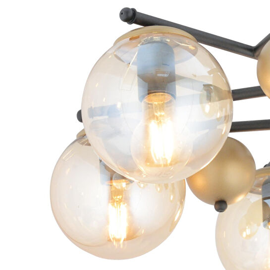 Apliqa Peyda 6'lı Siyah Eskitme Bal Camlı Modern Koridor Yatak Odası Salon Avize