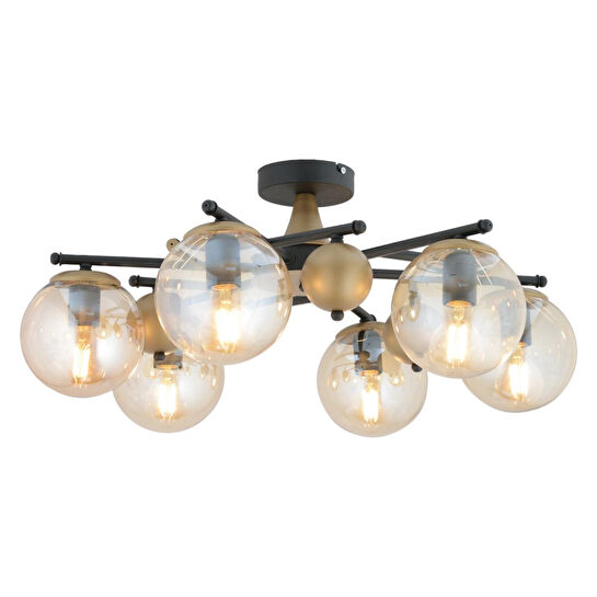 Apliqa Peyda 6'lı Siyah Eskitme Bal Camlı Modern Koridor Yatak Odası Salon Avize