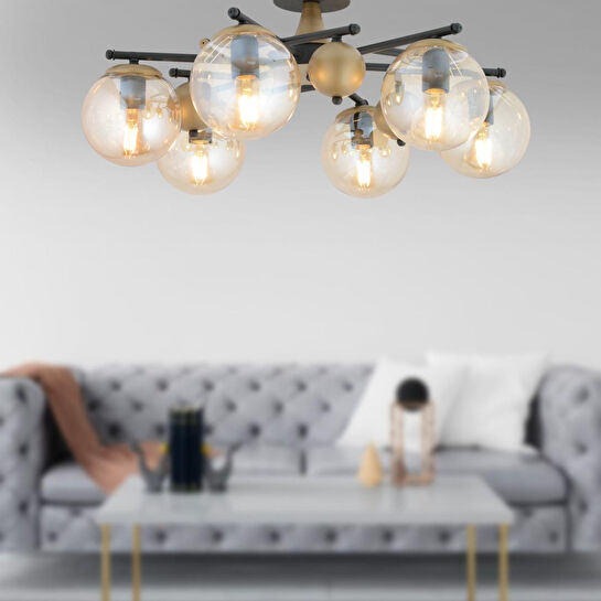 Apliqa Peyda 6'lı Siyah Eskitme Bal Camlı Modern Koridor Yatak Odası Salon Avize