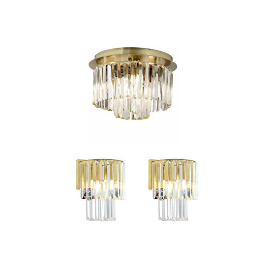 Apliqa Nilüfer 2 Katlı Küçük Eskitme Yuv. Kristal Taşlı Avize 3 Parça Avize Seti