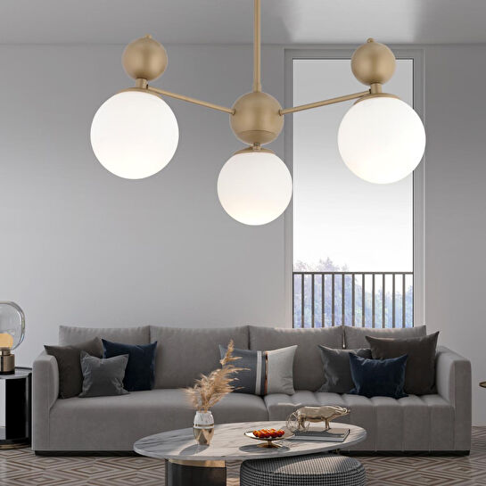 Apliqa Kuvars 3lü Eskitme Beyaz Camlı Modern Koridor Yatak Odası Salon Avize