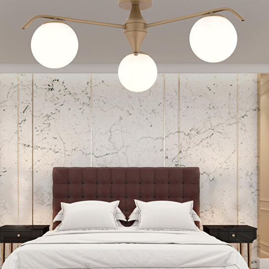 Apliqa Diaspor 3'lü Yuvarlak Eskitme Beyaz Camlı Modern Plafonyer Genç Odası Yatak Odası Retro Salon Avize