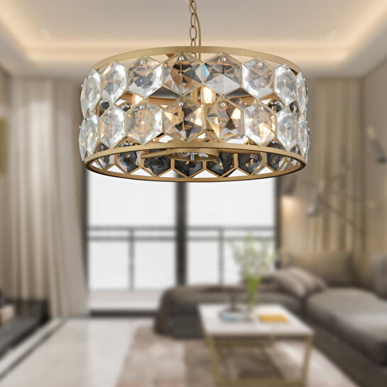 Apliqa Roman 5'li Yuvarlak Eskitme Kristalli Taşlı Modern Tasarım Kristal Salon Avize