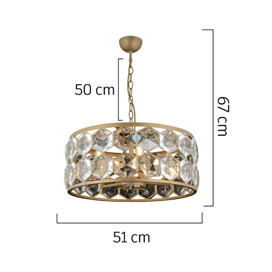 Apliqa Roman 5'li Yuvarlak Eskitme Kristalli Taşlı Modern Tasarım Kristal Salon Avize