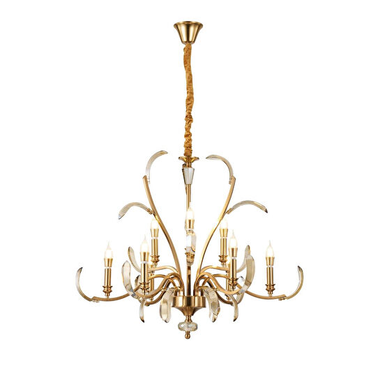 Apliqa Ronja 9'lu Bakır Eskitme Kristal Taşlı Avangart Salon Avize