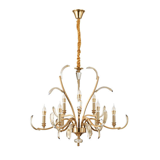 Apliqa Ronja 9'lu Bakır Eskitme Kristal Taşlı Avangart Salon Avize