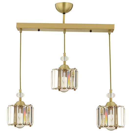 Apliqa Bonita Eskitme 3 Lü Sıralı Kristalli Taşlı Modern Tasarım Kristal Salon Sarkıt Avize