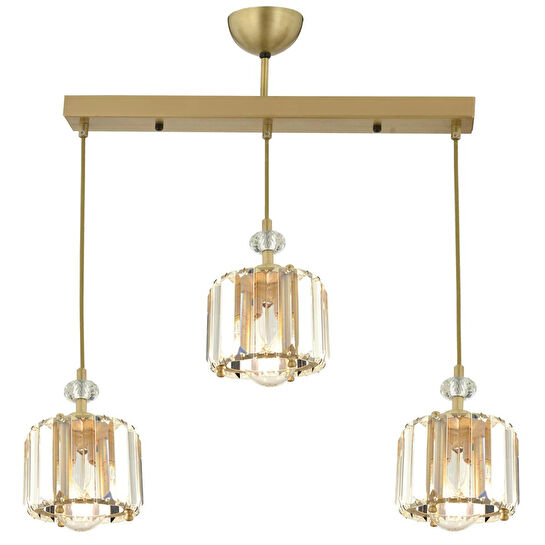 Apliqa Bonita Eskitme 3 Lü Sıralı Kristalli Taşlı Modern Tasarım Kristal Salon Sarkıt Avize