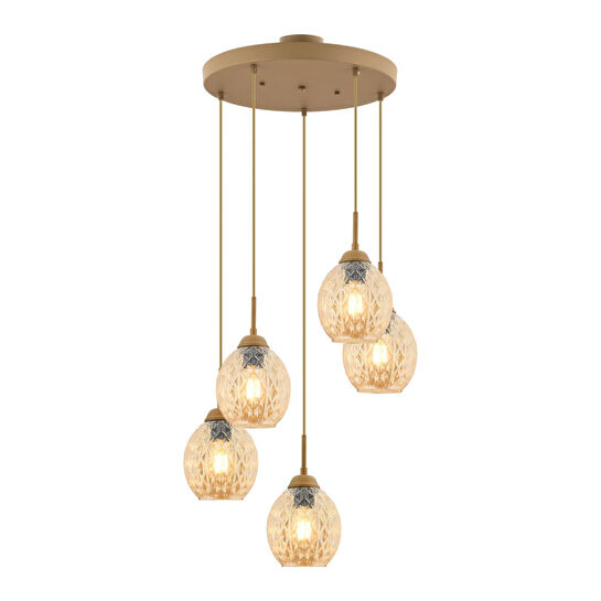 Apliqa Nino 5li Yuvarlak Eskitme Modern Sarkıt Oturma Odası Salon Sarkıt Avize