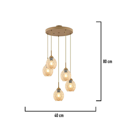 Apliqa Nino 5li Yuvarlak Eskitme Modern Sarkıt Oturma Odası Salon Sarkıt Avize