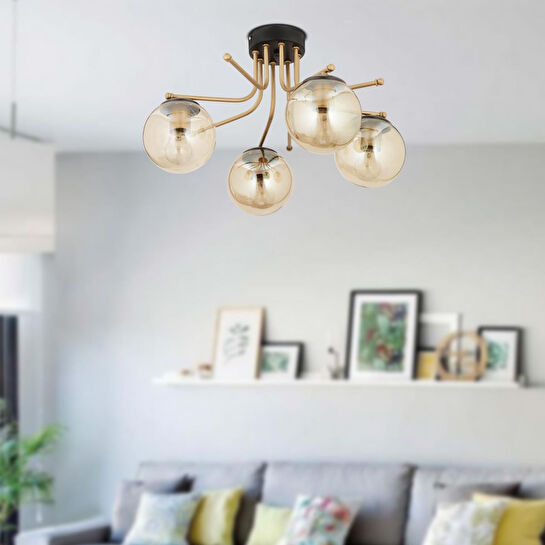 Apliqa Edin 4lü Siyah Eskitme Bal Camlı Modern Genç Odası Yatak Odası Salon Avize