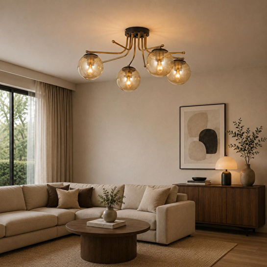 Apliqa Edin 4lü Siyah Eskitme Bal Camlı Modern Genç Odası Yatak Odası Salon Avize