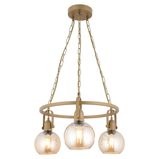 Apliqa Cherish 3'lü Yuvarlak Eskitme Bal Camlı Modern Oturma Odası Salon Avize