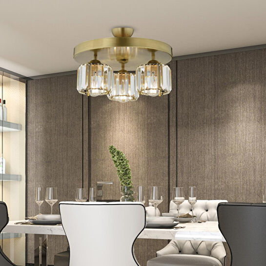 Apliqa Sabrina 3 Lü Yuvarlak Eskitme Plafonyer Kristalli Taşlı Modern Tasarım Kristal Salon Avize
