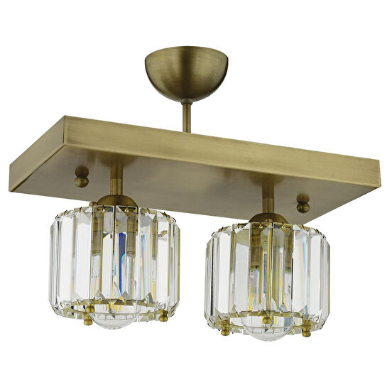 Apliqa Sabrina 2 Li Eskitme Plafonyer Kristalli Taşlı Modern Tasarım Kristal Salon Avize