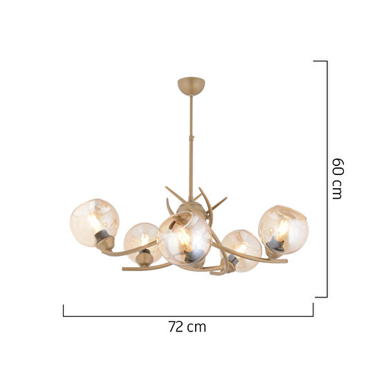 Apliqa Pireal 5'li Yuvarlak Eskitme Bal Camlı Modern Oturma Odası Salon Avize