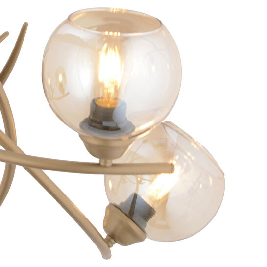 Apliqa Pireal 5'li Yuvarlak Eskitme Bal Camlı Modern Oturma Odası Salon Avize