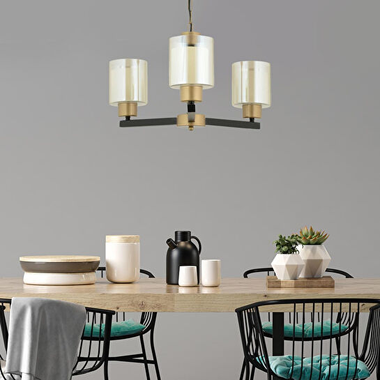 Apliqa Jade 3 Lü Avize Eskitme Siyah Boyalı Çift Camlı Modern Genç Odası Yatak Odası Retro Salon Avize