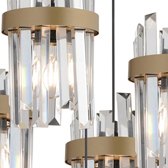 Apliqa Apatit 5'li Yuvarlak Siyah Eskitme Kristal Taşlı Modern Koridor Yatak Odası Salon Kristalli Avize