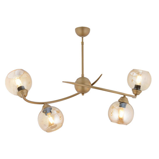 Apliqa Pireal 4'lü Sıralı Eskitme Bal Camlı Modern Oturma Odası Salon Avize