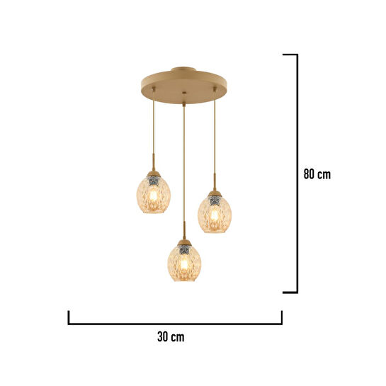 Apliqa Nino 3lü Yuvarlak Eskitme Modern Sarkıt Oturma Odası Salon Sarkıt Avize